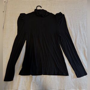 INC International Concepts Black Fitted Puff Sleeve Blouse